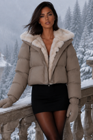 Jessica Bara Zandela Fur Puffer Coat with Gloves