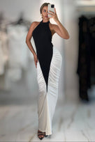 Jessica Bara Zareah High Neck Halter Ruched Maxi Dress