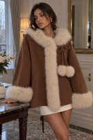 Jessica Bara Zarelle 3 Fur Ribbon Long Sleeve Coat