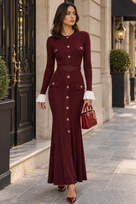 Jessica Bara Zenice Knit Belted Long Sleeve Maxi Dress