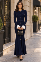 Jessica Bara Zenice Knit Belted Long Sleeve Maxi Dress