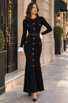 Jessica Bara Zenice Knit Belted Long Sleeve Maxi Dress