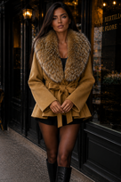 Jessica Bara Zoya Fur Belted Coat