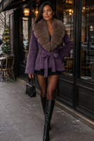 Jessica Bara Zoya Fur Belted Coat