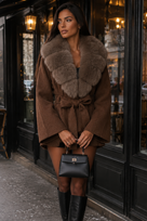 Jessica Bara Zoya Fur Belted Coat