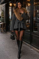 Jessica Bara Zoya Fur Belted Coat