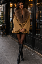 Jessica Bara Zoya Fur Belted Coat