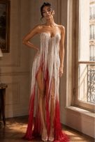 Jessica Bara Zyte Crystal Strapless Tube Fringe Slit Gown
