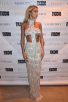 Jessica Bara Ximena Crystal Fringe Cut Out Maxi-Dress