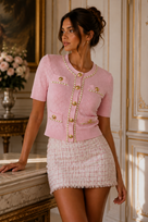 Jessica Bara Kastil Gold Button Short Sleeve Top