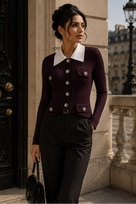 Jessica Bara Katmeza Knit Collared Long Sleeve Top