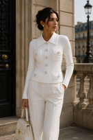 Jessica Bara Katmeza Knit Collared Long Sleeve Top