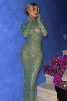 Jessica Bara Marionella Long Sleeve Turtleneck Rhinestone Gown