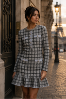 Jessica Bara Kiri Tweed Long Sleeve Mini Dress
