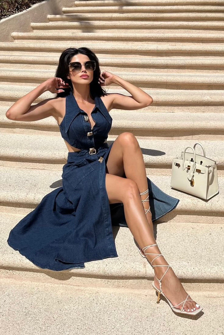 Jessica Bara Caeden Cut Out Denim Maxi Dress As Seen On Leyla Milani JESSICA BARA Jessica Bara Caeden Cut Out Denim Maxi Dress As Seen On Leyla Milani JESSICA BARA