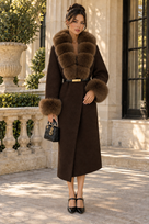 Jessica Bara Kelia Fur Belted Long Coat