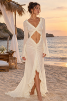Jessica Bara Madeline Ruffle Long Sleeve Cut Out Maxi Dress