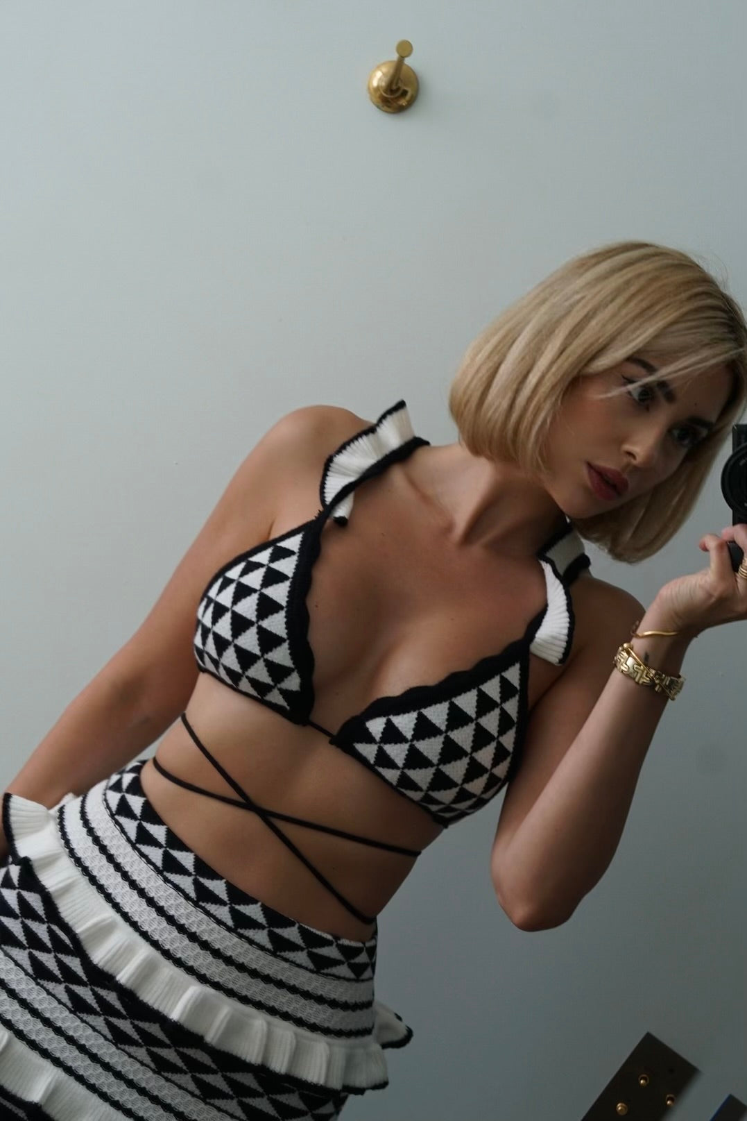 Jessica Bara Landelle Crochet Bra Top And Skirt Two Piece Set