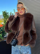 Jessica Bara Oksana Leather Fur Belted Coat