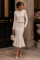 Jessica Bara Maryana Pearl Tweed Top and Flare Maxi Skirt Two Piece Set