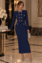 Jessica Bara Melonie Tweed Long Sleeve Maxi Dress