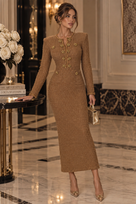 Jessica Bara Melonie Tweed Long Sleeve Maxi Dress