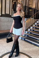 Jessica Bara Nicks Off The Shoulder Pleated Mini Dress