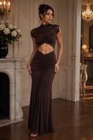 Jessica Bara Sequera High Neck Ruched Cut Out Maxi Dress