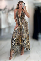 Shahida Parides Rasha Leopard Halter Neck Maxi Dress