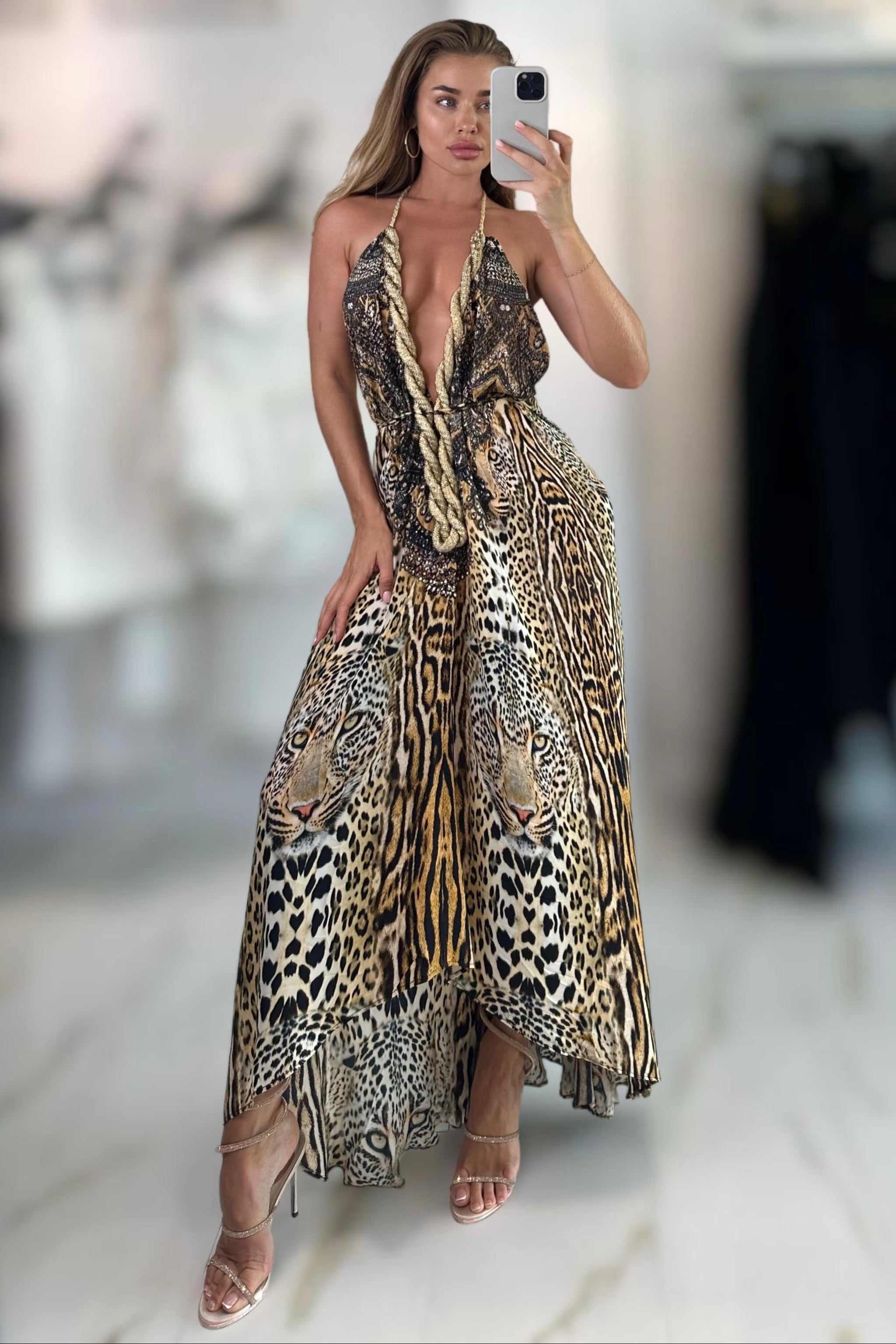 Shahida Parides Rasha Leopard Halter Neck Maxi Dress