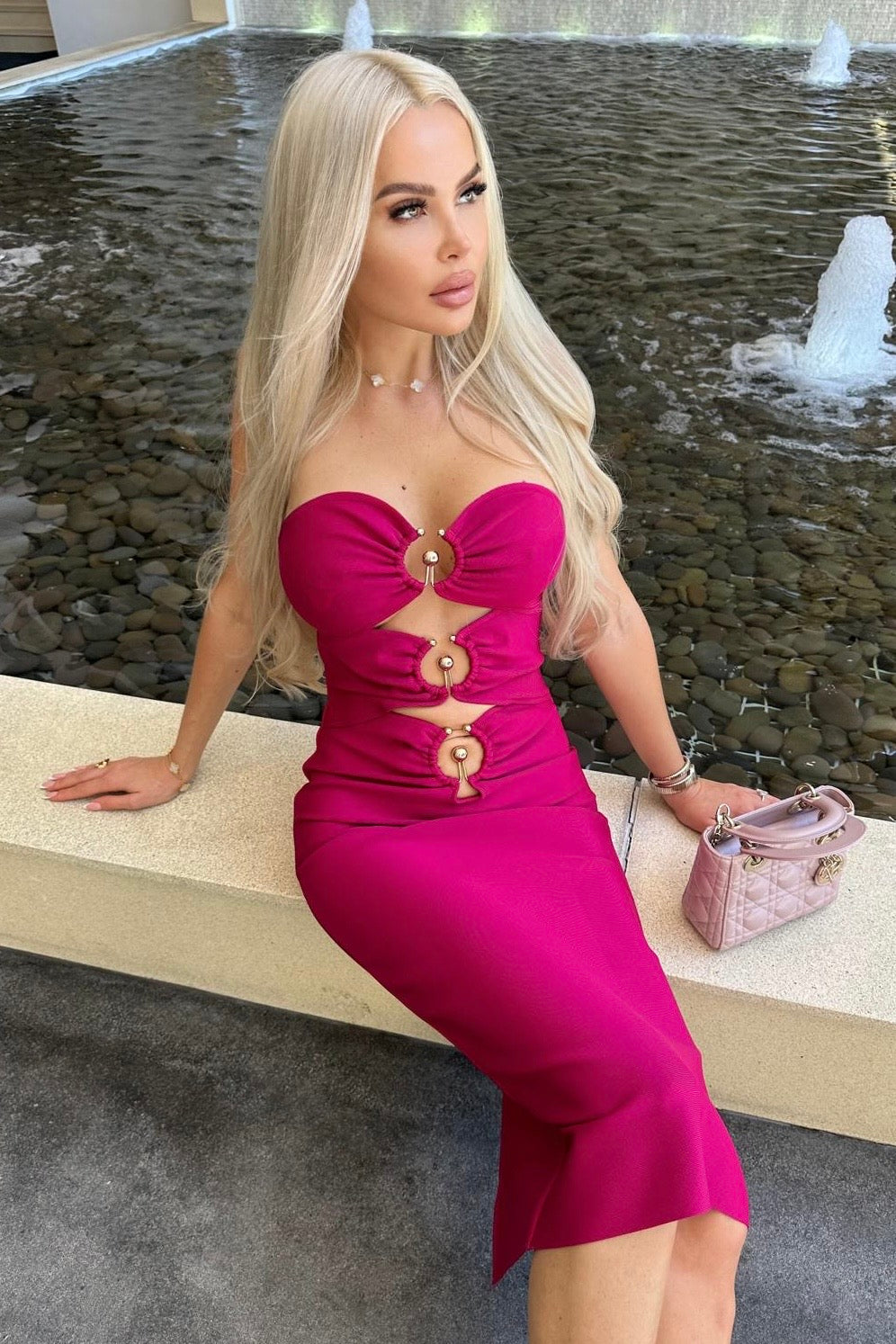 strapless cut out midi dress Jessica Bara Sally Strapless Tube Cut Out Midi Dress