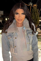 Jessica Bara Marisa Fur Studded Denim Jacket
