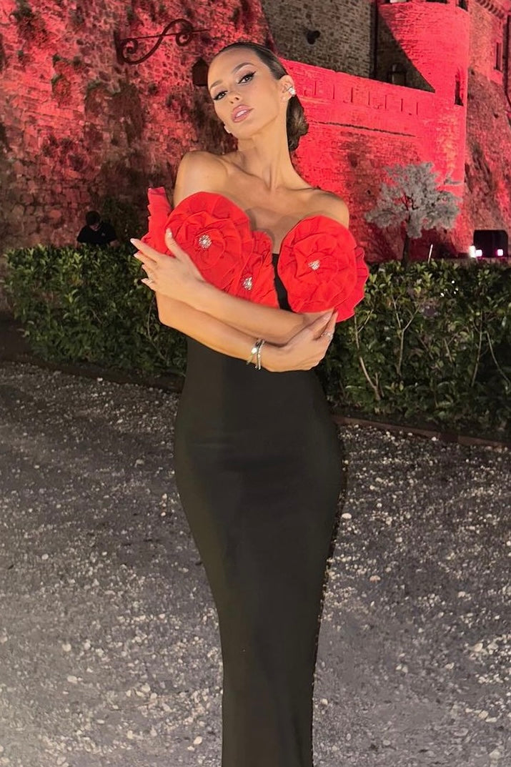 Jessica Bara Minka Off The Shoulder Flower Maxi-Dress