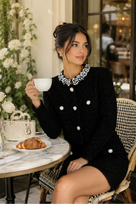 Jessica Bara Torrie Tweed Long Sleeve Top and Mini Skirt Two Piece Set