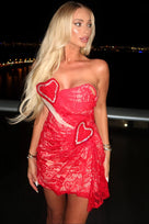 Jessica Bara Velie Heart Cut Out Lace Mini Dress
