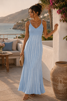 Jessica Bara Vaze Striped V-Neck Maxi Dress