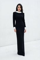 Jessica Bara Lessie Long Sleeve Low Back Bodycon Maxi Dress