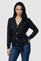 Jessica Bara Edra Tweed Gold Button Cardigan Top