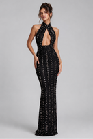 Jessica Bara Zaishi Beaded Halter Cut Out Gown