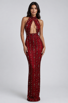 Jessica Bara Zaishi Beaded Halter Cut Out Gown
