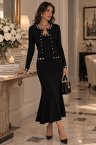 Jessica Bara Zarmesh Knit Cardigan and Maxi Dress Two Piece Set