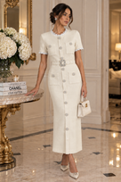 Jessica Bara Zhera Short Sleeve Ruffle Belted Maxi Dress
