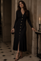 Jessica Bara Vedara Long Sleeve Gold Button Maxi Dress