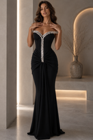 Jessica Bara Azalea Crystal Off The Shoulder Ruched Gown