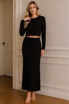 Jessica Bara Curva Crystal Cardigan Top and Maxi Skirt Two Piece Set