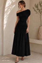 Jessica Bara Tanaya One Shoulder Flare Maxi Dress