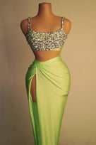 Jessica Bara Remgielyn Crystal Embellished Sequin Crop Top and Maxi Skirt Two Piece Set