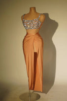 Jessica Bara Remgielyn Crystal Embellished Sequin Crop Top and Maxi Skirt Two Piece Set