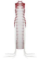 Jessica Bara Caia Sleeveless Bandage Fringe Maxi Dress