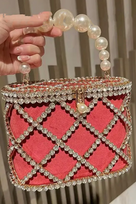 Jessica Bara Pammy Rhinestone Pearl Clutch